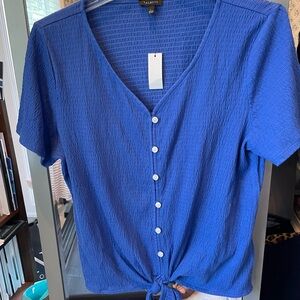 Talbots Blue Short Sleeve Tie Front Blouse NWT